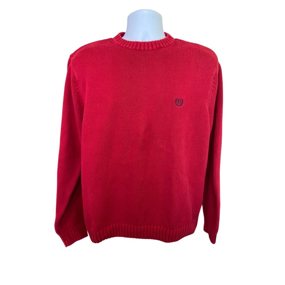 Chaps Sweater L Red Cotton Knit Crewneck Pullover Logo Preppy Normcore Retro